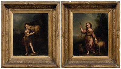 Appraisal: Pair paintings after Murillo quot The Infant Saint John with