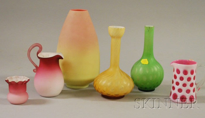 Appraisal: Six Assorted Victorian Colored Art Glass Items including a peachblow