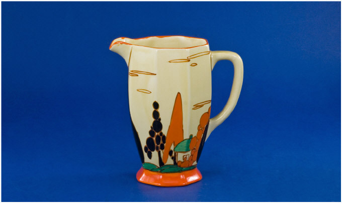 Appraisal: Clarice Cliff Athens Jug C Trees and House Orange pattern