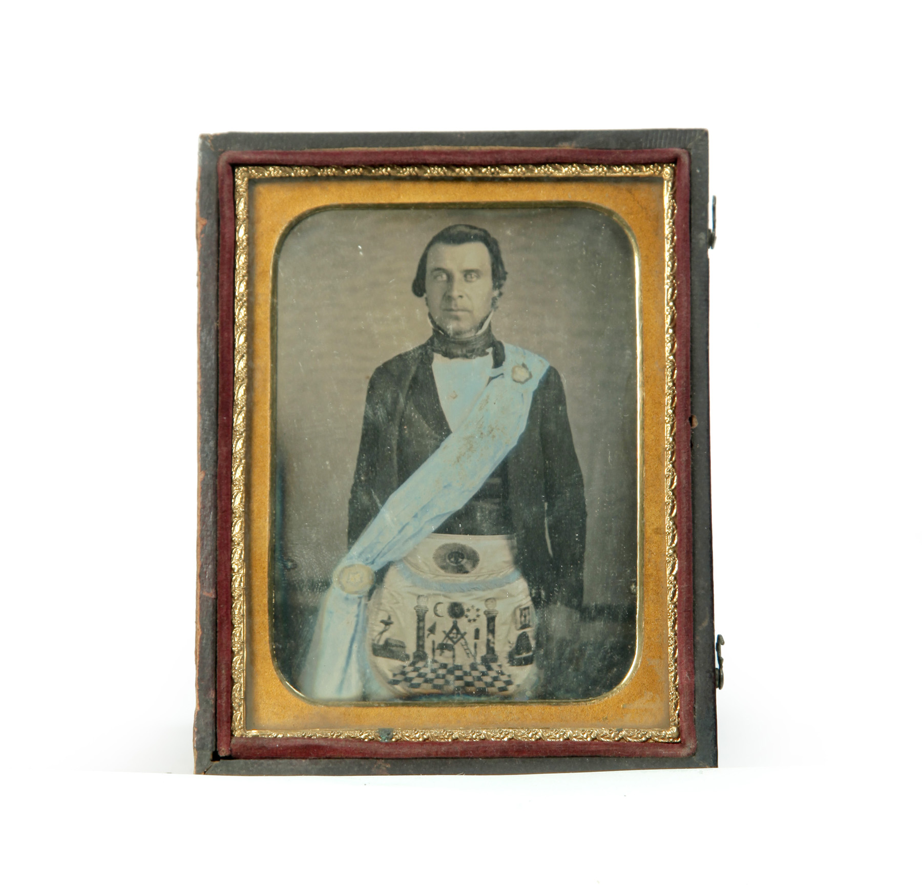 Appraisal: DAGUERREOTYPE OF MAN IN MASONIC GARB American nd quarter- th