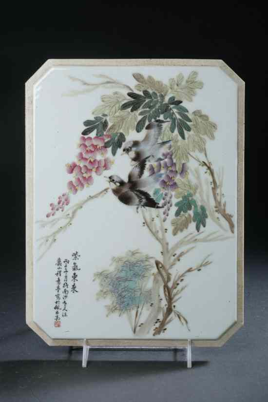 Appraisal: CHINESE FAMILLE ROSE PORCELAIN PLAQUE Republic period Bird and floral