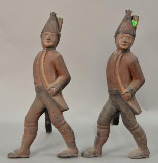 Appraisal: Pair of Hesian andirons one firedog leg off ht in