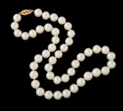 Appraisal: A Princess Length Pearl Necklace with Gold Clasp k yellow