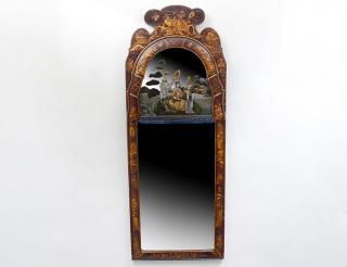 Appraisal: QUEEN ANNE STYLE CHINOISERIE REVERSE PAINTED MIRROR English th Century