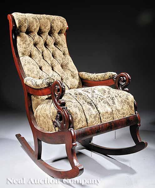 Appraisal: An American Carved Mahogany Rocker mid- th c tall incurvate