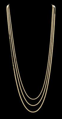 Appraisal: Italian style kt yellow gold chain three row herringbone Italian