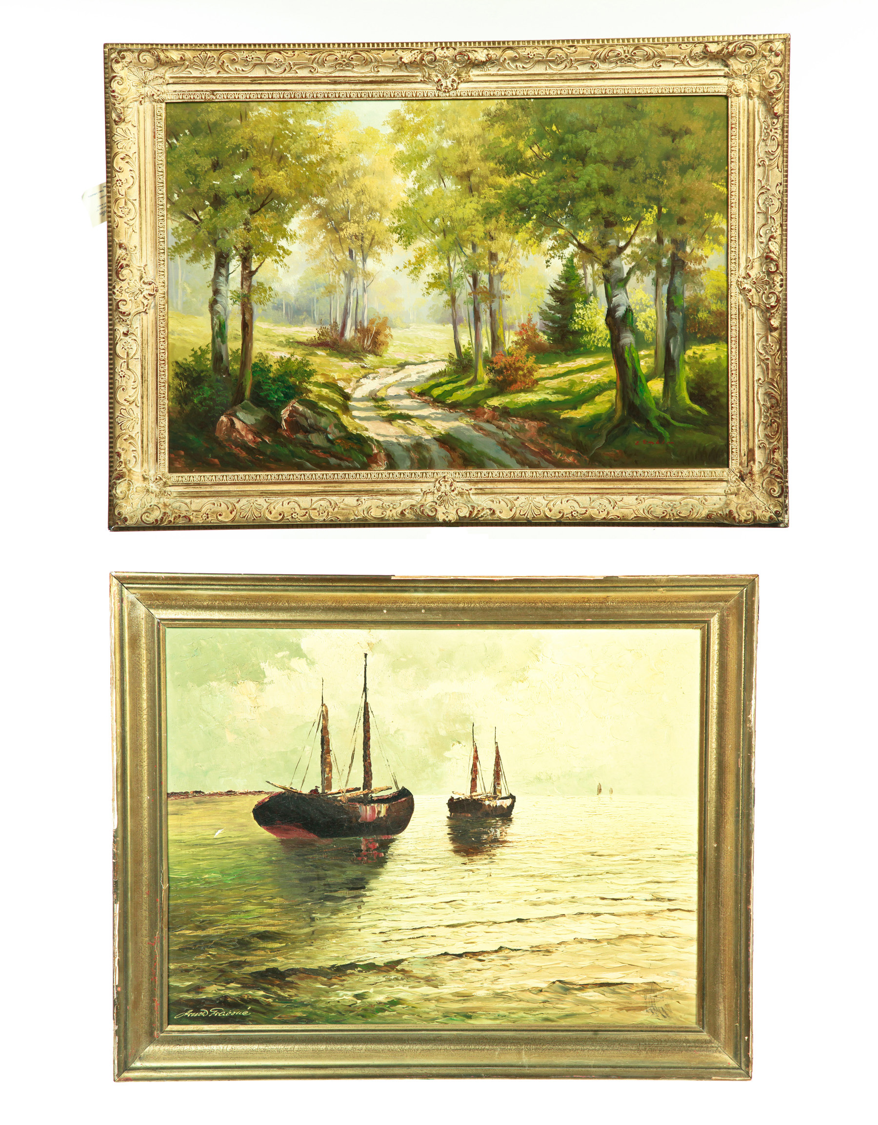 Appraisal: TWO PAINTINGS EUROPEAN TH CENTURY Oil on canvas signed Wooded