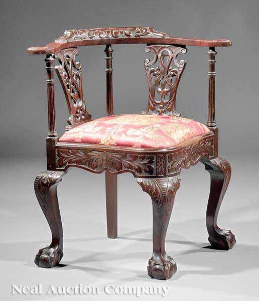 Appraisal: An American Carved Mahogany Centennial Corner Chair c pierced vasiform