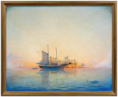 Appraisal: Kenneth Newell Avery painting California - ship moored off a