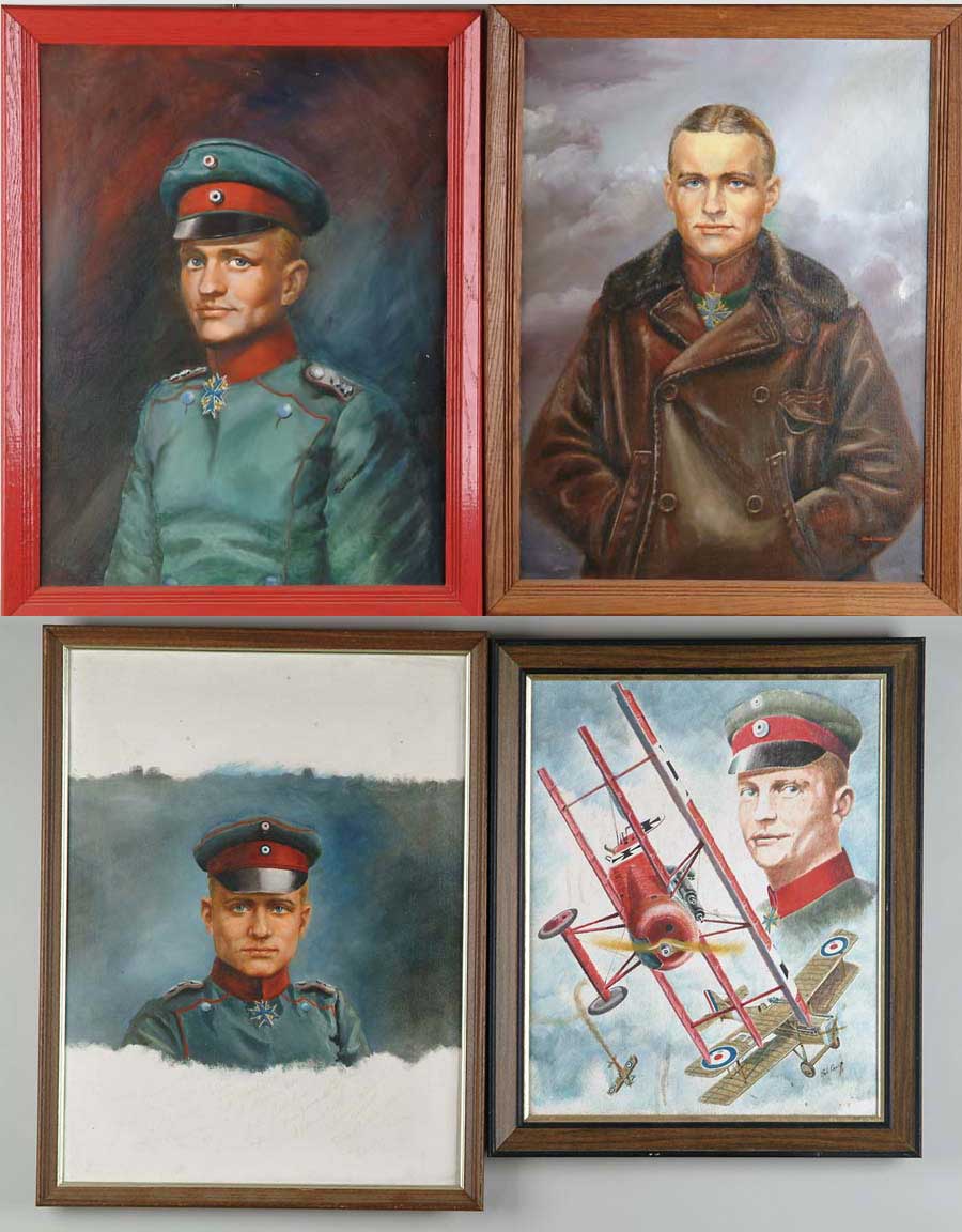 Appraisal: FOUR CONTEMPORARILY PAINTED PORTRAITS OF VON RICHTHOFEN Bob Casey depicts