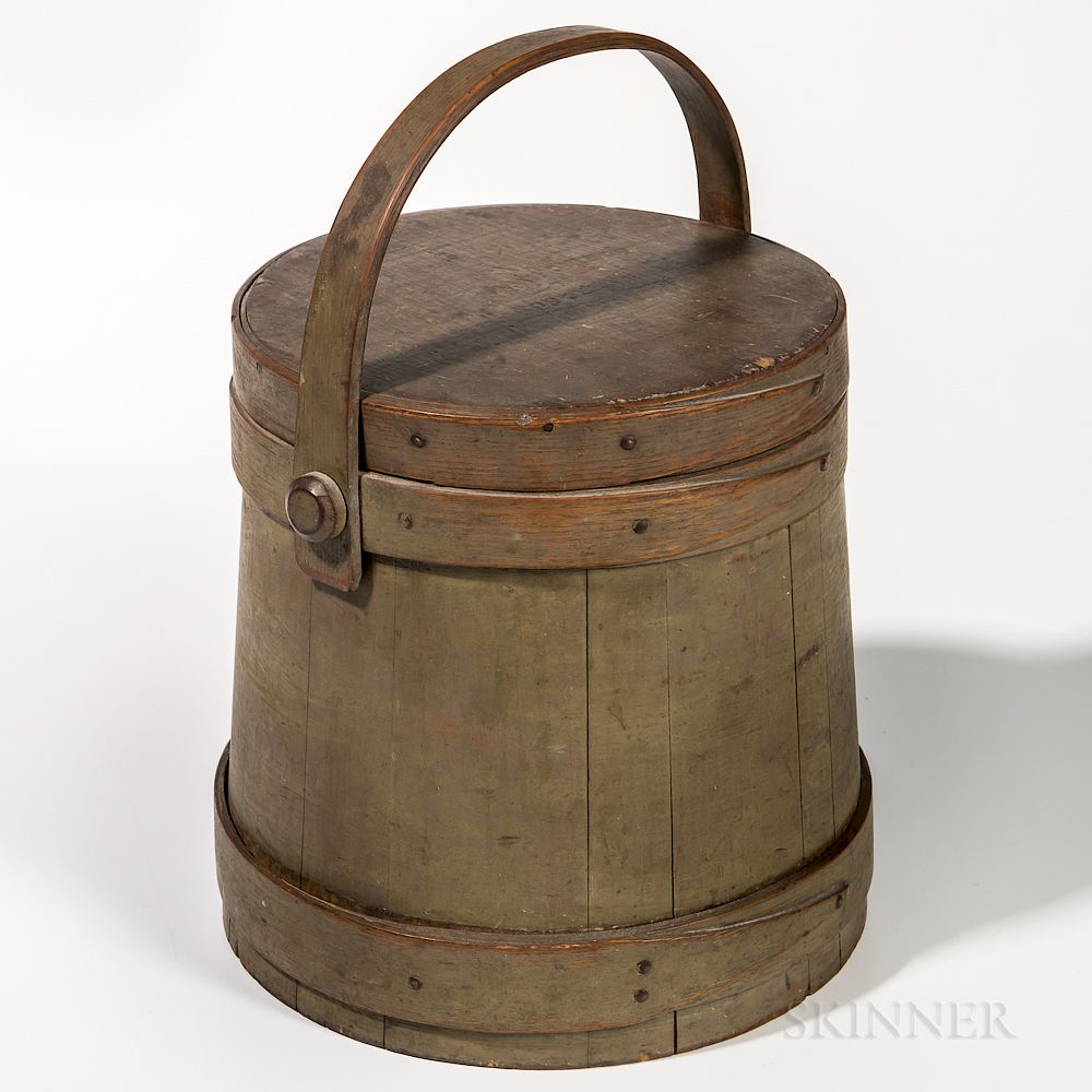 Appraisal: Gray-painted Lidded Pail Gray-painted Lidded Pail C Wilder Son South