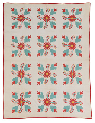 Appraisal: Floral Appliqu Quilt probably Ohio th century finely stitched twelve-block