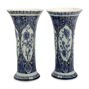 Appraisal: A Pair of Delft Ware Trumpet Vases Royal Sphinx Maastricht