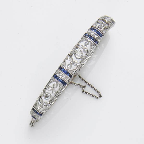 Appraisal: An art deco diamond synthetic sapphire platinum and white metal