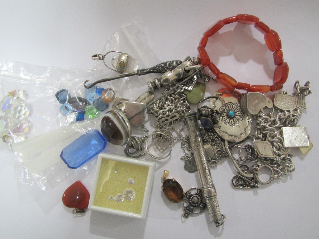 Appraisal: Lot comprising silver jewellery to include two charm bracelets agate