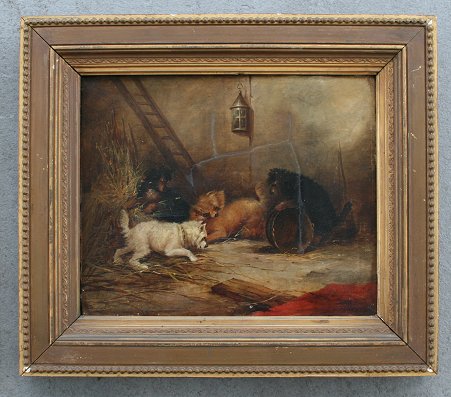 Appraisal: TERRIERS RATTING OIL CANVAS In the style of George Armfield