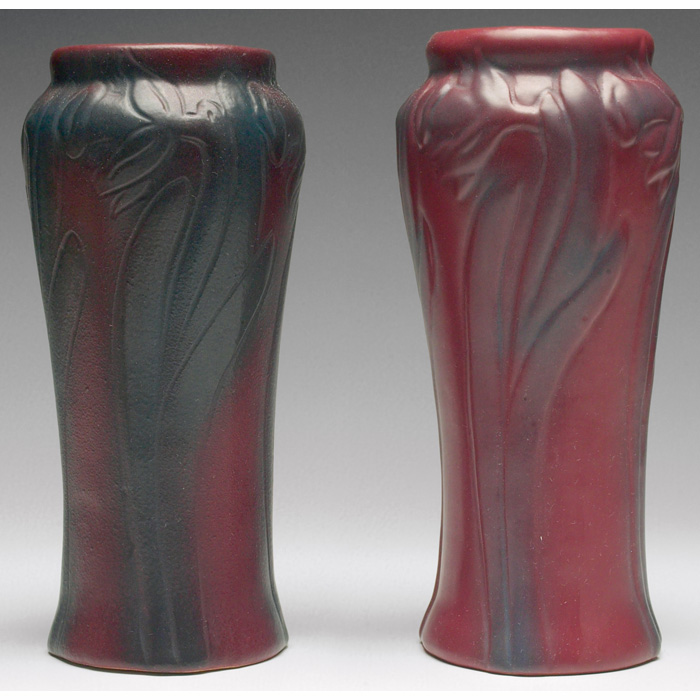 Appraisal: Van Briggle vases two c slender and shouldered shape with