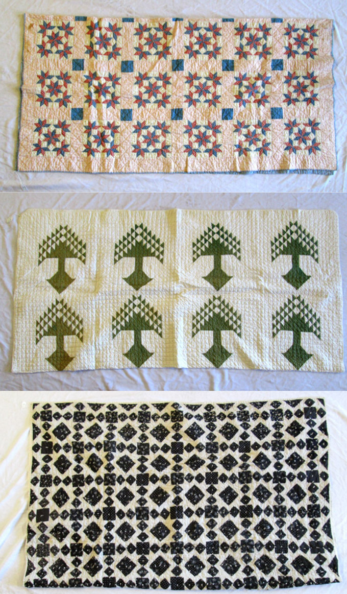 Appraisal: THREE AMERICAN HAND STITCHED COTTON QUILTS c - Geometric pattern