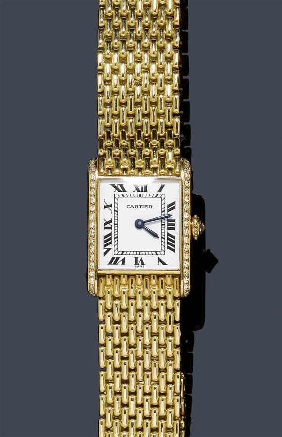 Appraisal: DIAMOND LADY'S WRISTWATCH CARTIER TANK s Yellow gold Ref PM