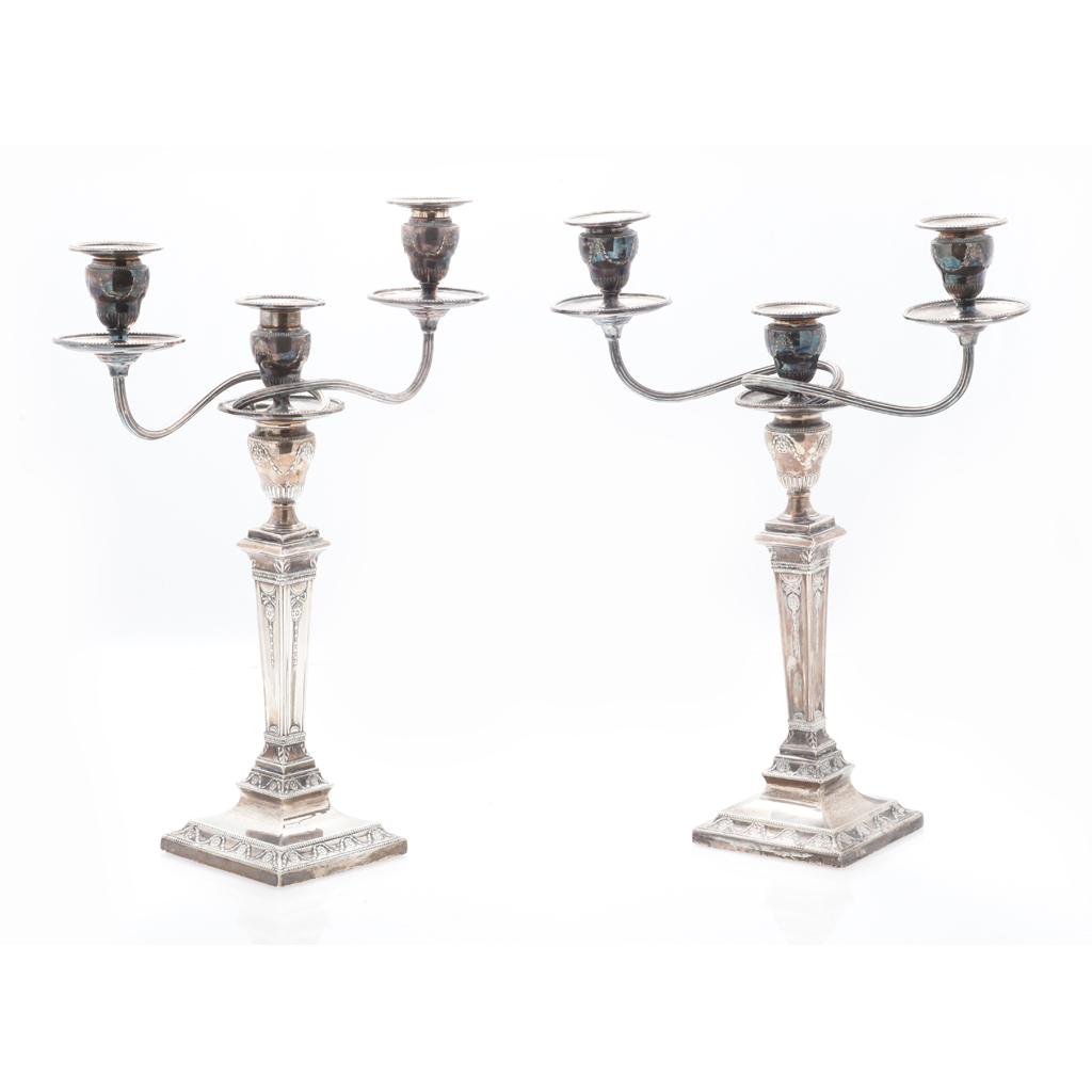 Appraisal: A pair of three light table candelabra London the square