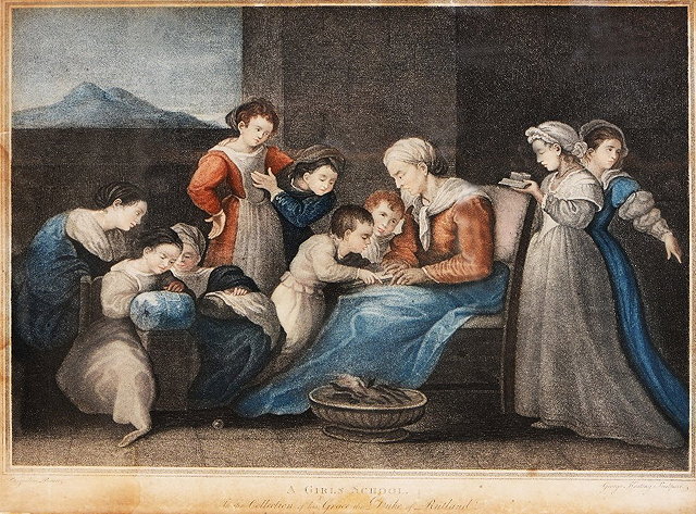 Appraisal: GEORGE KEATING AFTER PASQUILINI'A Girl's School' stipple engraving hand-coloured x