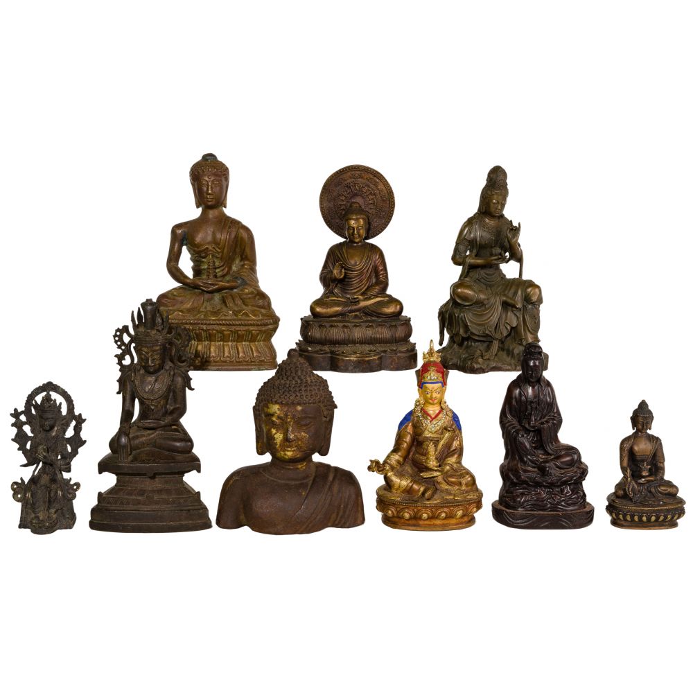 Appraisal: ASIAN DEITY BRONZE AND FERROUS FIGURINE ASSORTMENT items of various