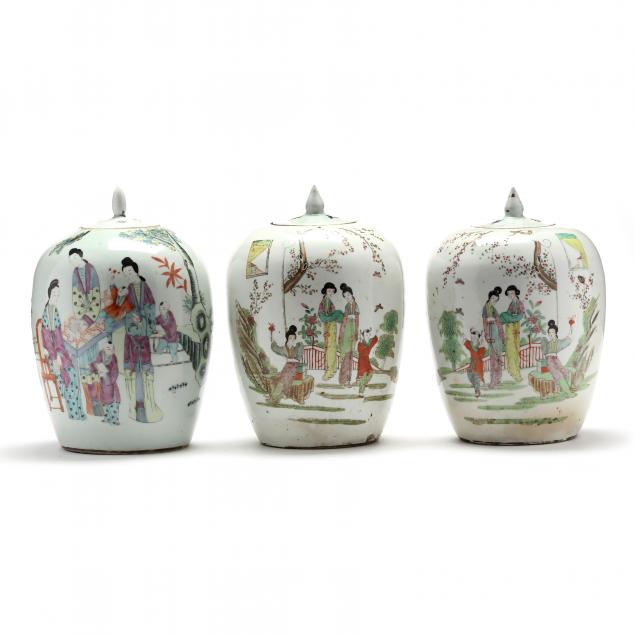 Appraisal: A GROUP OF THREE CHINESE GINGER JARS WITH COVERS One