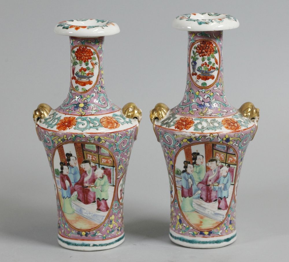 Appraisal: pair of Chinese famille rose vases possibly th c pair