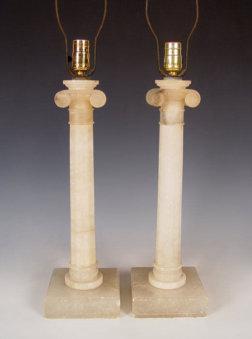 Appraisal: PAIR TALL IONIC COLUMNAR ALABASTER LAMPS Body measures '' high