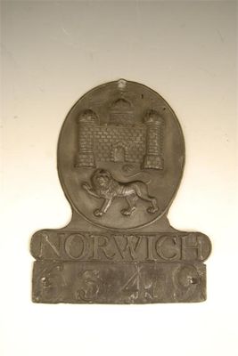 Appraisal: A late th century lead fire mark 'NORWICH' with castle