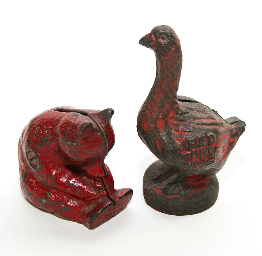 Appraisal: Cast Iron Banks A Red Goose shoe bank with paint