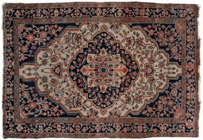 Appraisal: Sarouk rug elaborate central medallion on ivory field corner work