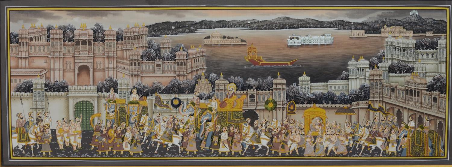 Appraisal: Indian School th Century gouache on silk Procession Scene x