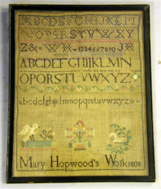 Appraisal: Early th century needlework sampler by Mary Hopwoods h w