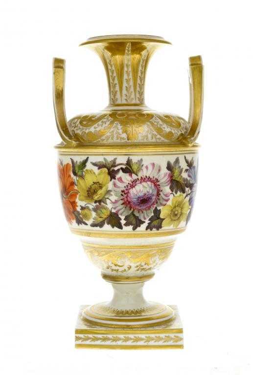 Appraisal: A DERBY VASE ovoid with trumpet neck and ring centred