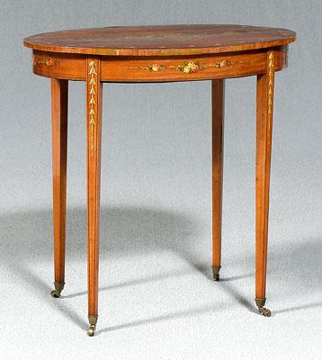 Appraisal: Adam style painted satinwood table finely crafted with bookmatched satinwood