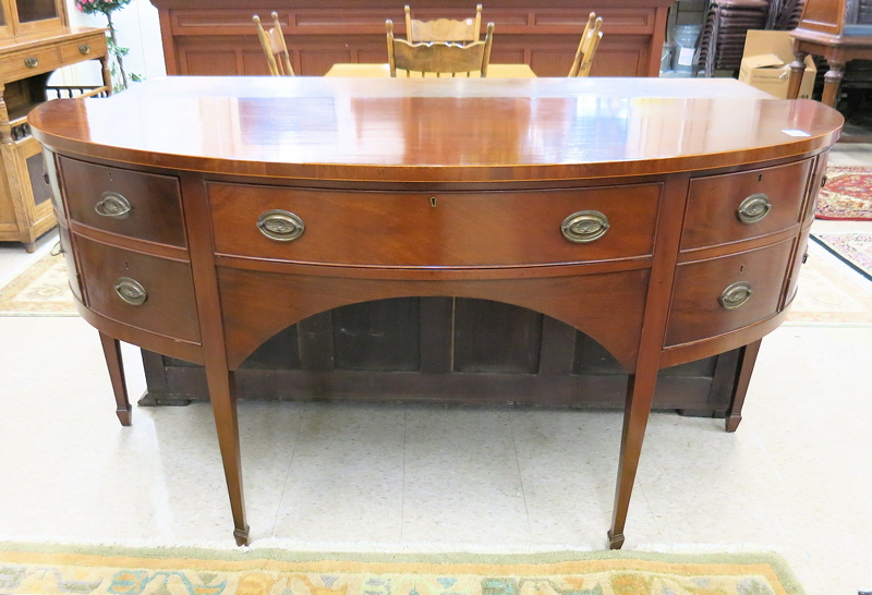 Appraisal: FEDERAL STYLE MAHOGANY BOW-FRONT SIDEBOARD American mid- th century with