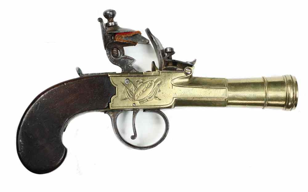 Appraisal: ENGLISH POCKET PISTOL - th c English Brass Flintlock Pocket