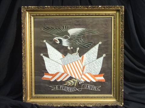 Appraisal: FRAMED SILK NEEDLEWORK E PLURIBUS UNUM Late th early th