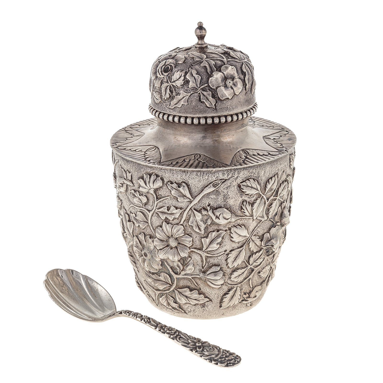 Appraisal: S KIRK SON CO STERLING REPOUSSE TEA CADDY Circa gentle