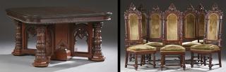 Appraisal: American Nine Piece Carved Oak Gothic Style Dining Room Suite