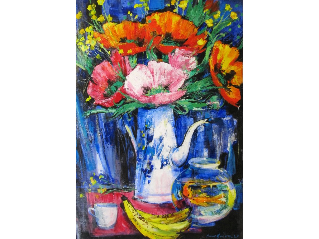 Appraisal: MARY GALLAGHER b Acrylic 'Vivid Poppies' signed recto and signed