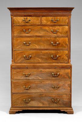 Appraisal: Chippendale mahogany chest on chest highly figured mahogany two-case construction