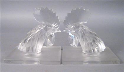 Appraisal: Pair of Lalique 'Tete de Coq' bookends Each comprising a