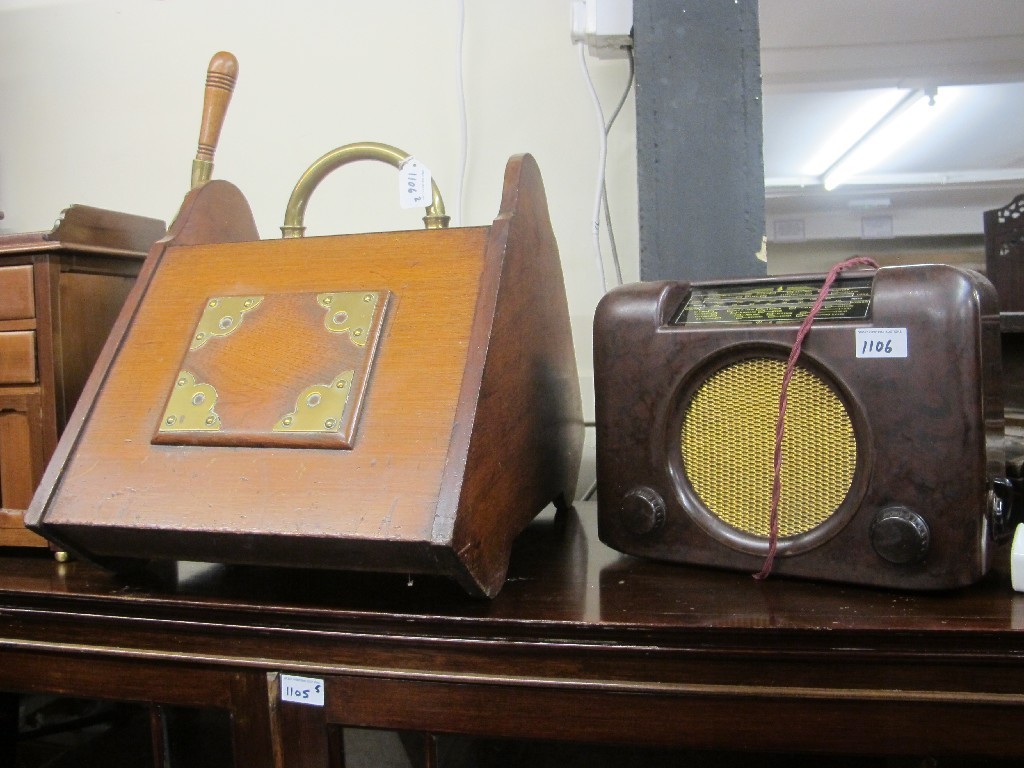 Appraisal: Brass bound coal depot and a Bush bakelite radio