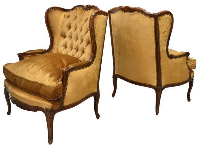 Appraisal: lot of Louis XV style walnut wingback armchairs early th