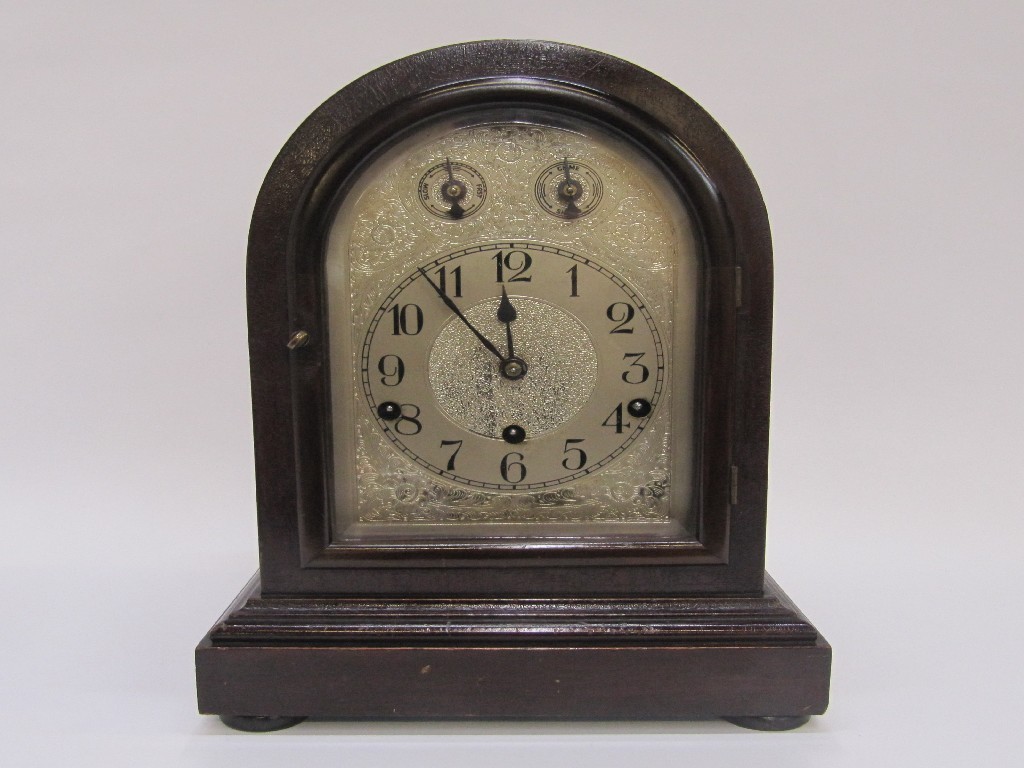 Appraisal: Mahogany cased mantle clock with silvered dial