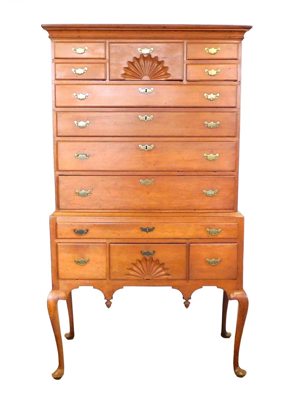 Appraisal: Queen Anne cherrywood flattop highboy American origin late th C