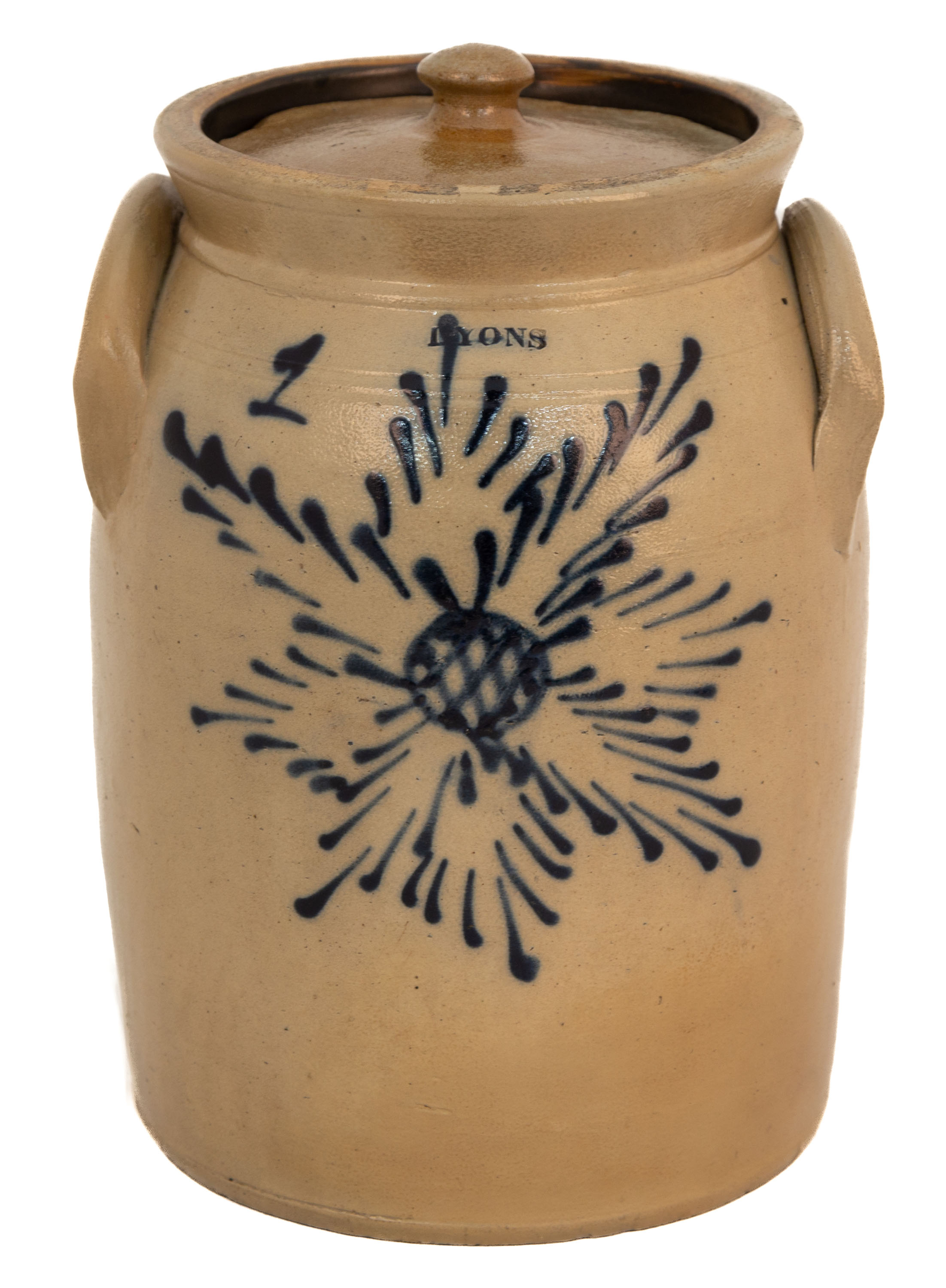 Appraisal: LYONS GALLON STONEWARE JAR th century decorated with star