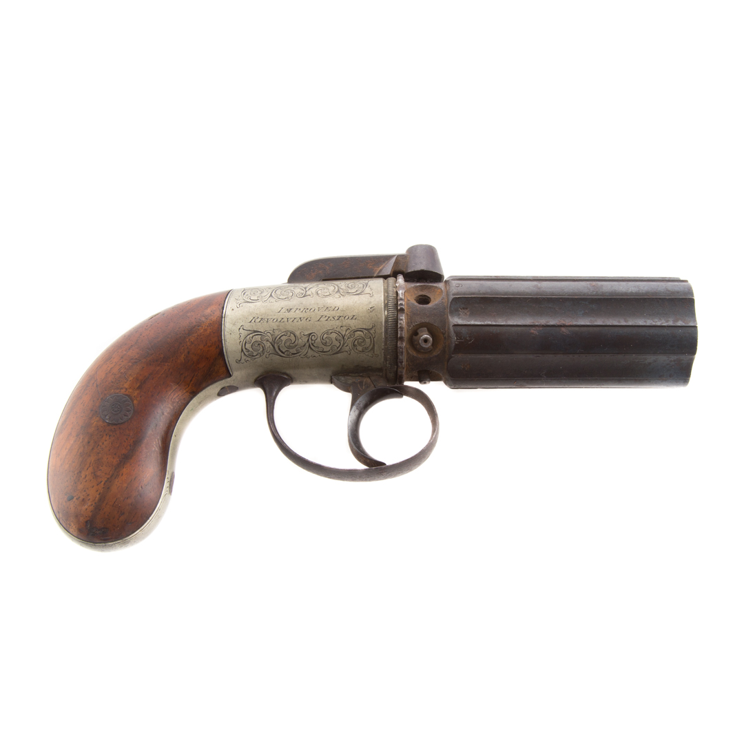 Appraisal: Pepperbox Pistol Charles Piper Cambridge Six Shot Well engraved mid